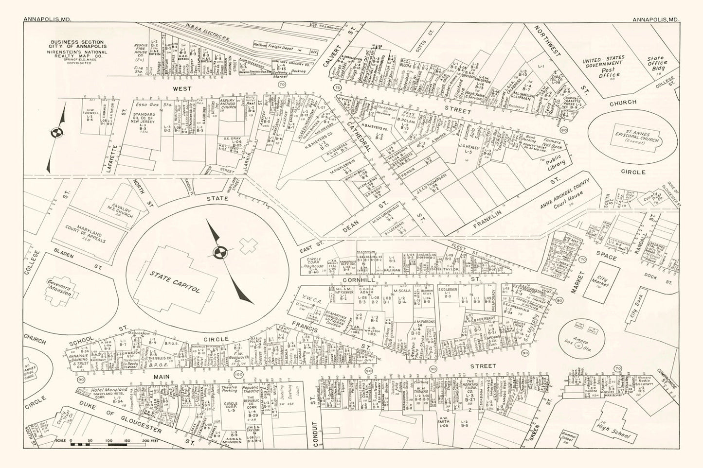 Vintage Annapolis, Maryland Business Section Map, 1947