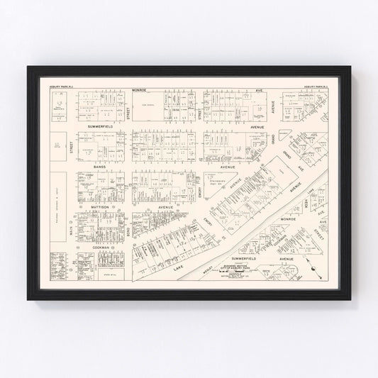 vintage map of Asbury Park, NJ business district, 1947