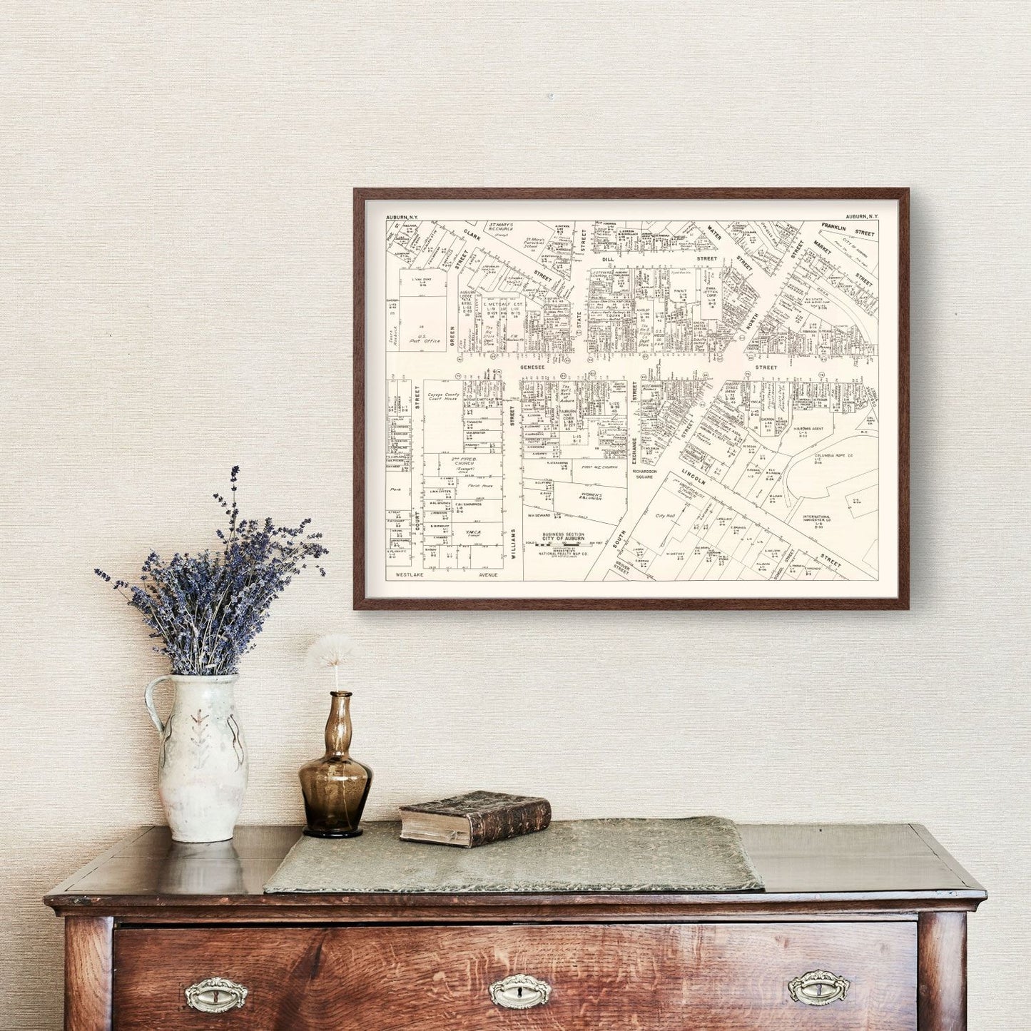 Vintage Map of Auburn, New York, Business District, 1947