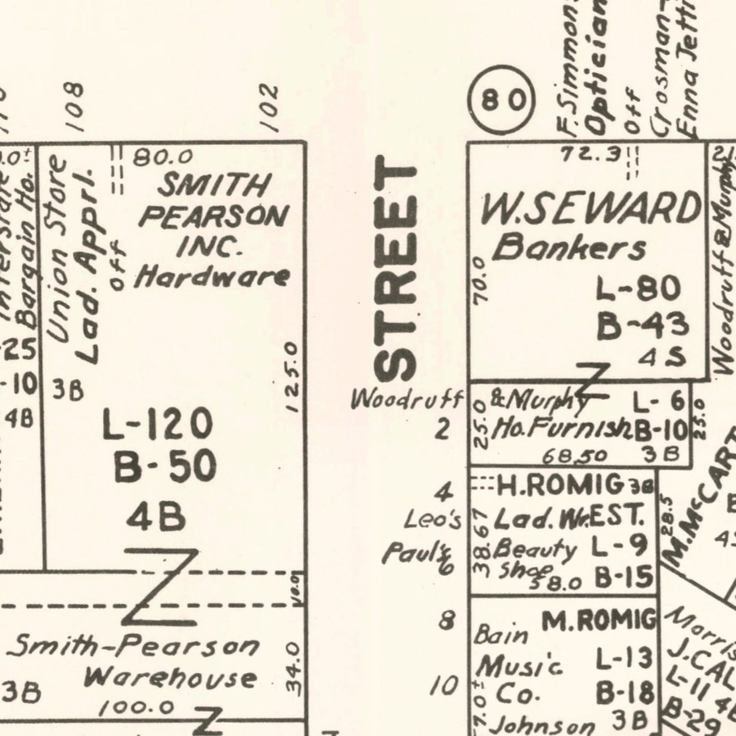 Vintage Map of Auburn, New York, Business District, 1947