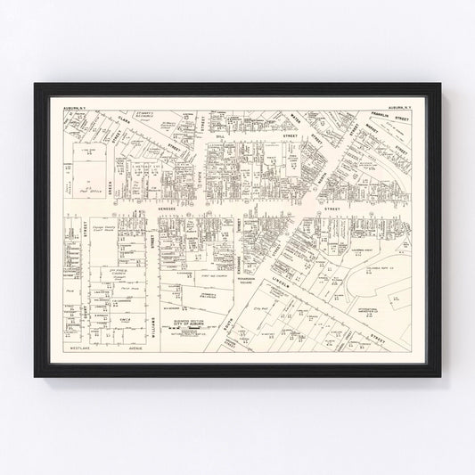 vintage map of Auburn, New York, business district, 1947