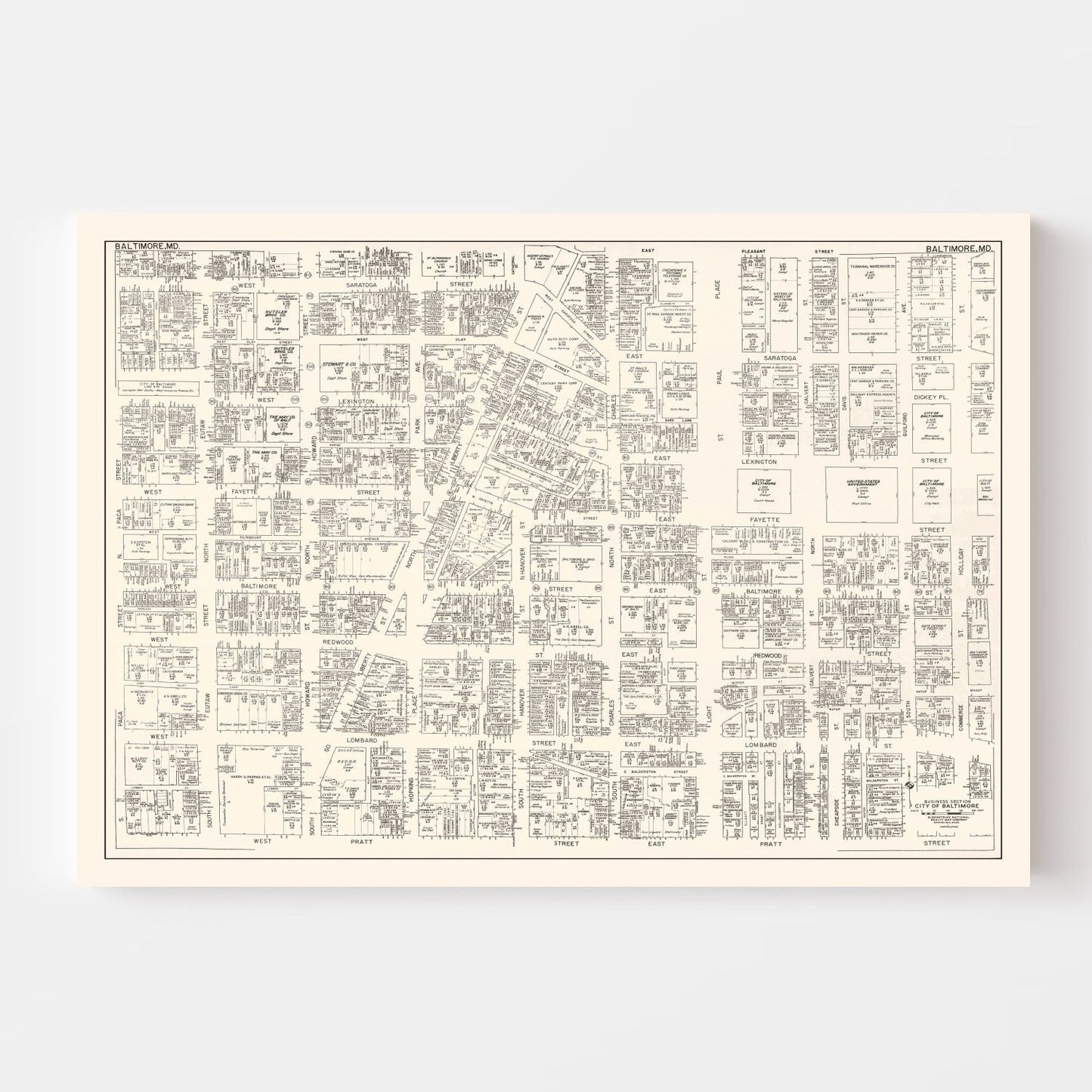 Vintage Map of Baltimore, MD Business Section, 1947