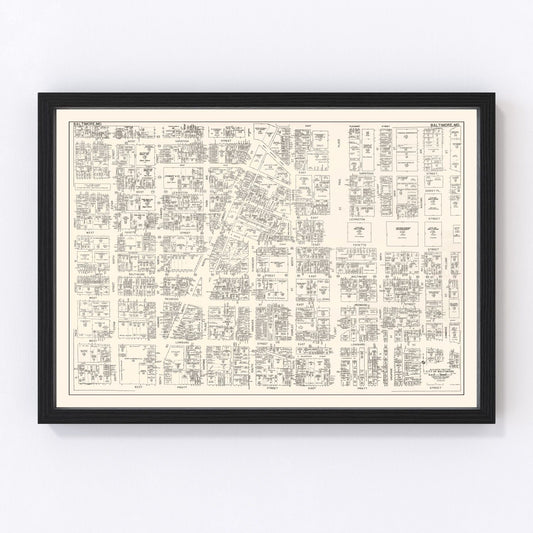 Vintage map of Baltimore, MD business section, 1947