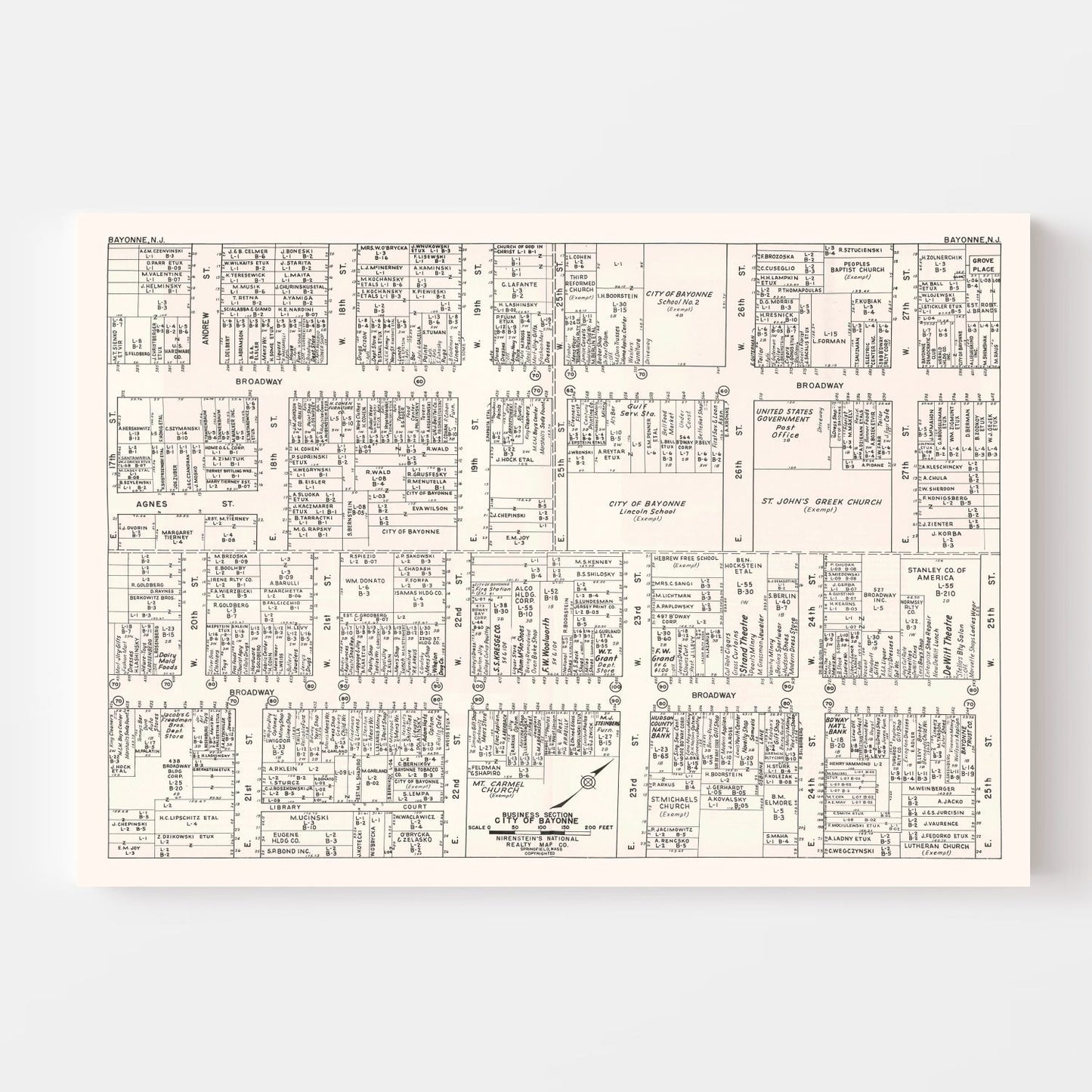 Vintage Map of Bayonne, NJ Business Section, 1947