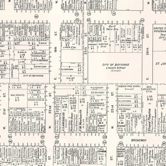Vintage Map of Bayonne, NJ Business Section, 1947