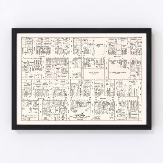 Vintage map of Bayonne, NJ business section, 1947