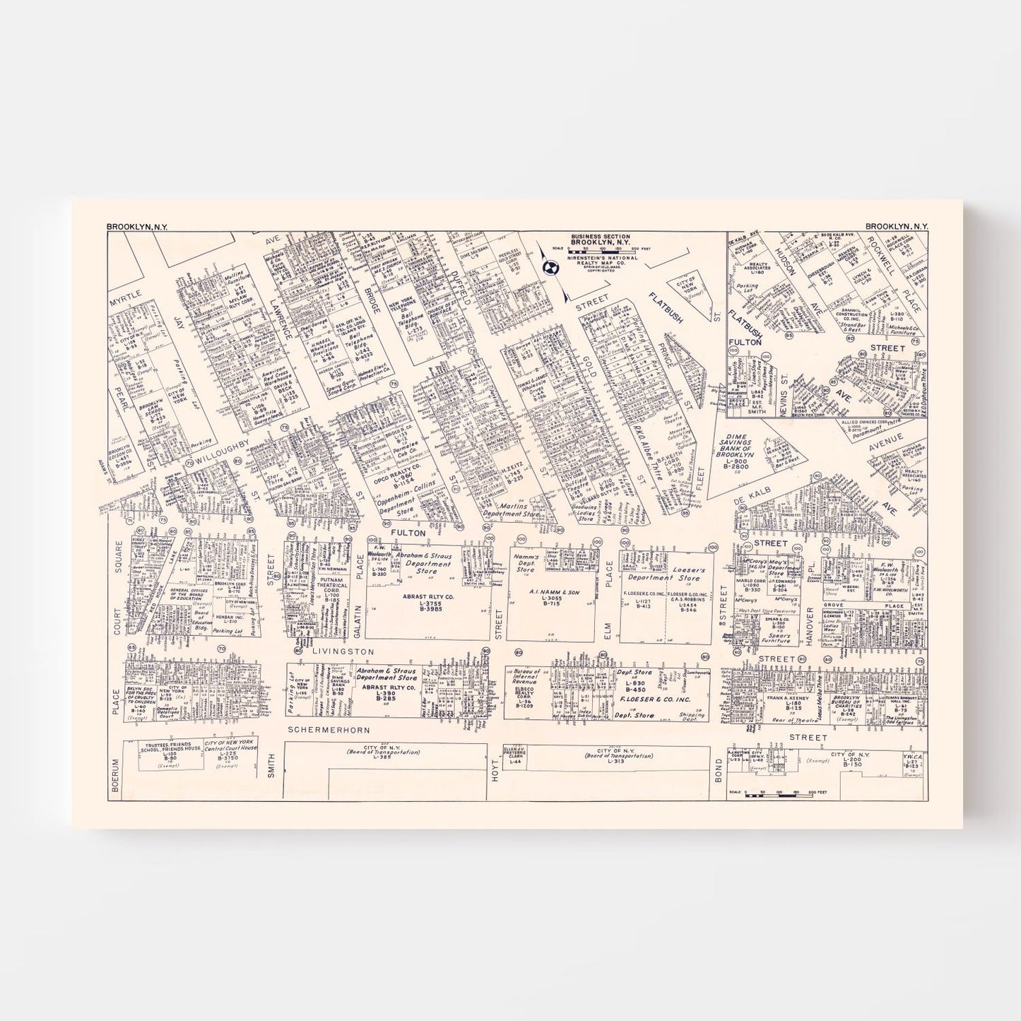 Vintage Map of Brooklyn, NY Business Section, 1947
