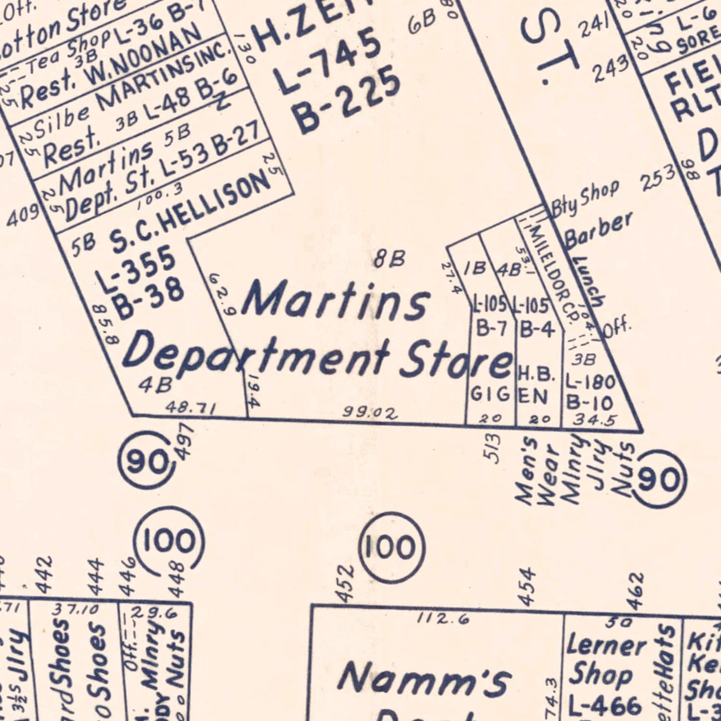 Vintage Map of Brooklyn, NY Business Section, 1947