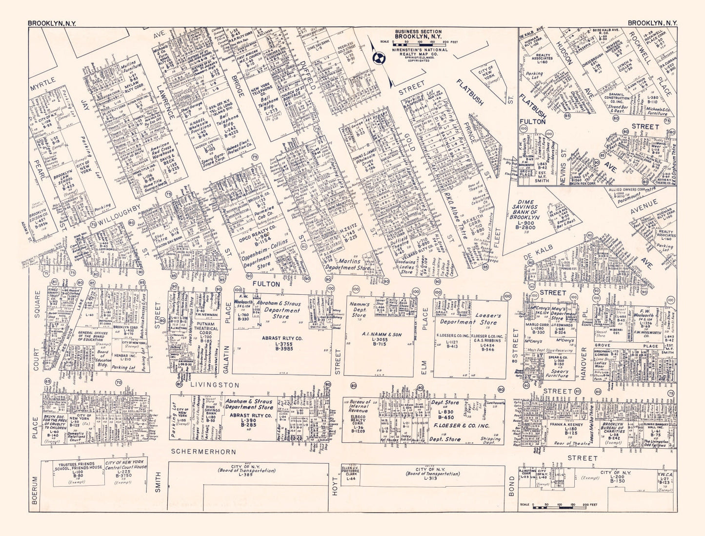 Vintage Map of Brooklyn, NY Business Section, 1947