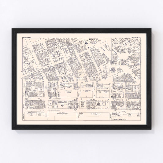 Vintage map of Brooklyn, NY business section, 1947 - digitally restored cartographic print