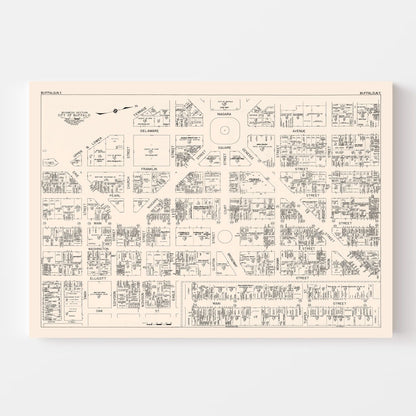 Vintage Map of Buffalo, NY Business Section 1947