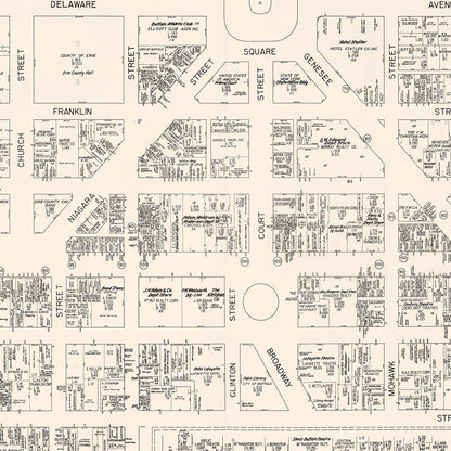 Vintage Map of Buffalo, NY Business Section 1947