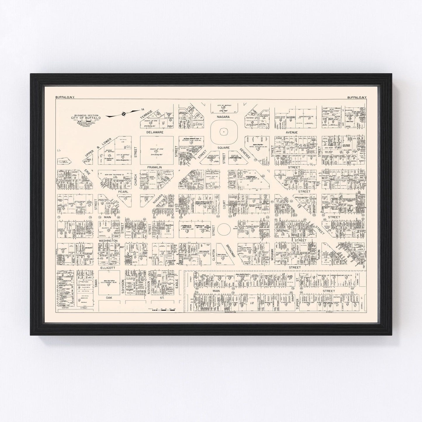 Vintage map of Buffalo NY Business Section, 1947, Erie County