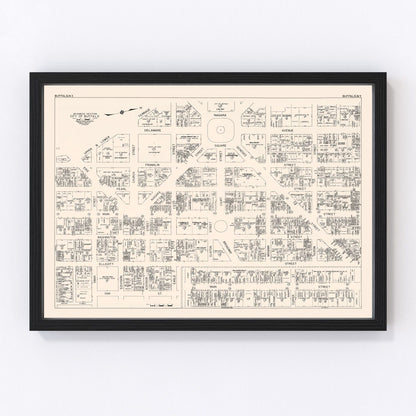 Vintage map of Buffalo NY Business Section, 1947, Erie County