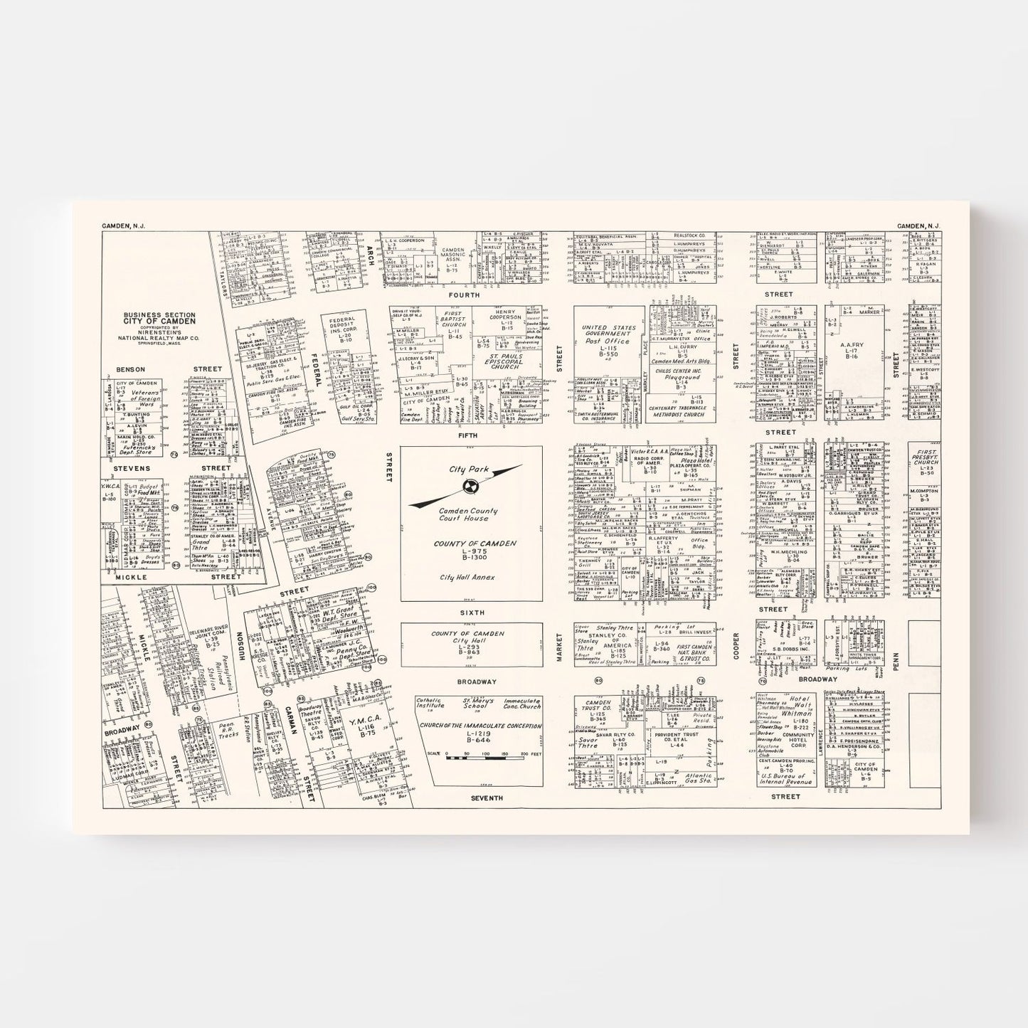 Vintage Map of Camden, NJ Business Section, 1947