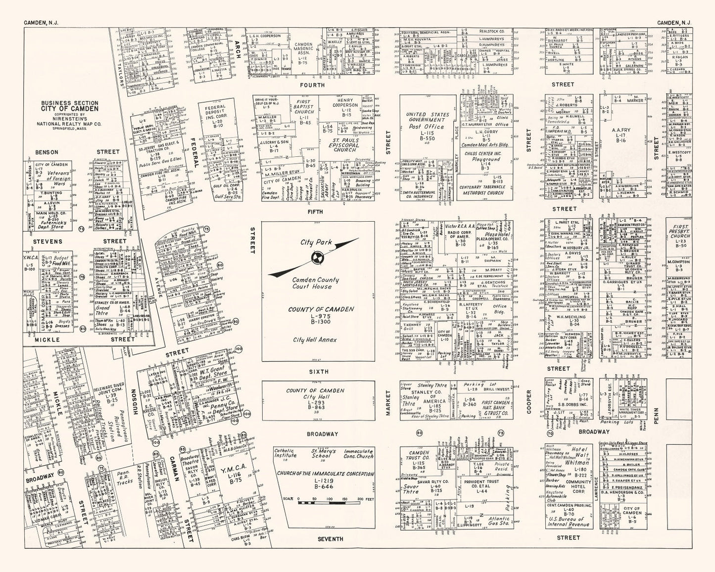 Vintage Map of Camden, NJ Business Section, 1947