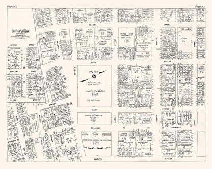 Vintage Map of Camden, NJ Business Section, 1947
