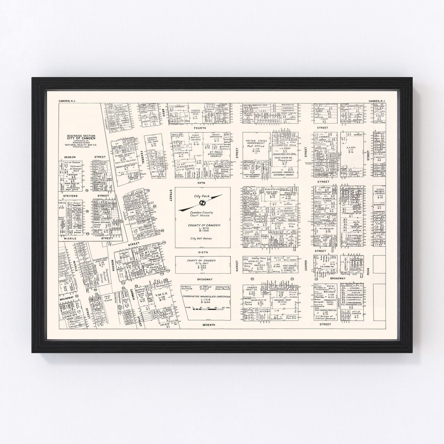 Vintage map of Camden NJ Business Section, 1947, Delaware River city print