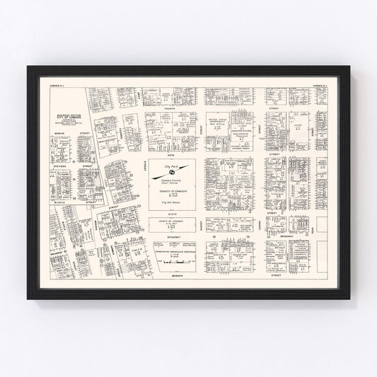 Vintage map of Camden NJ Business Section, 1947, Delaware River city print