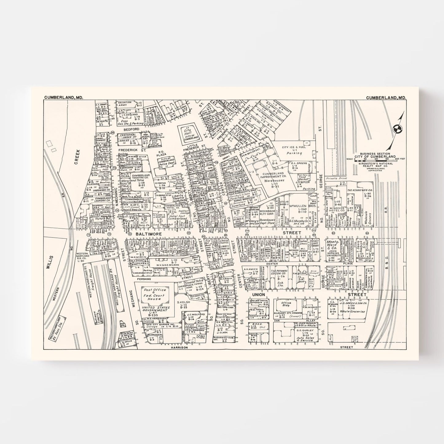 Vintage Map of Cumberland, Maryland, 1947