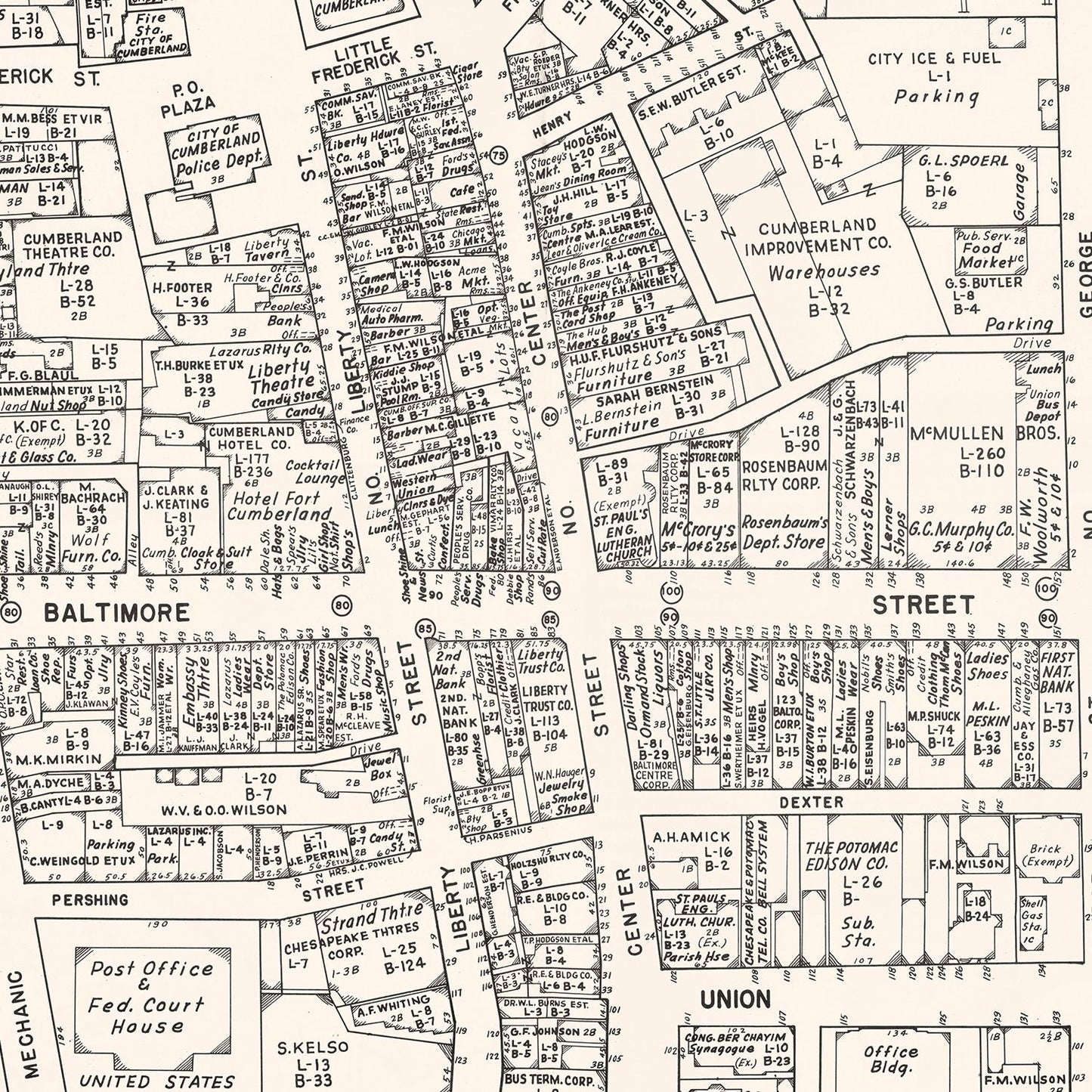 Vintage Map of Cumberland, Maryland, 1947