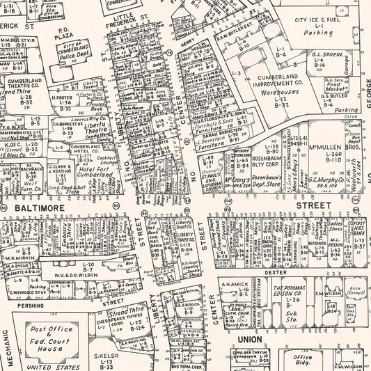 Vintage Map of Cumberland, Maryland, 1947