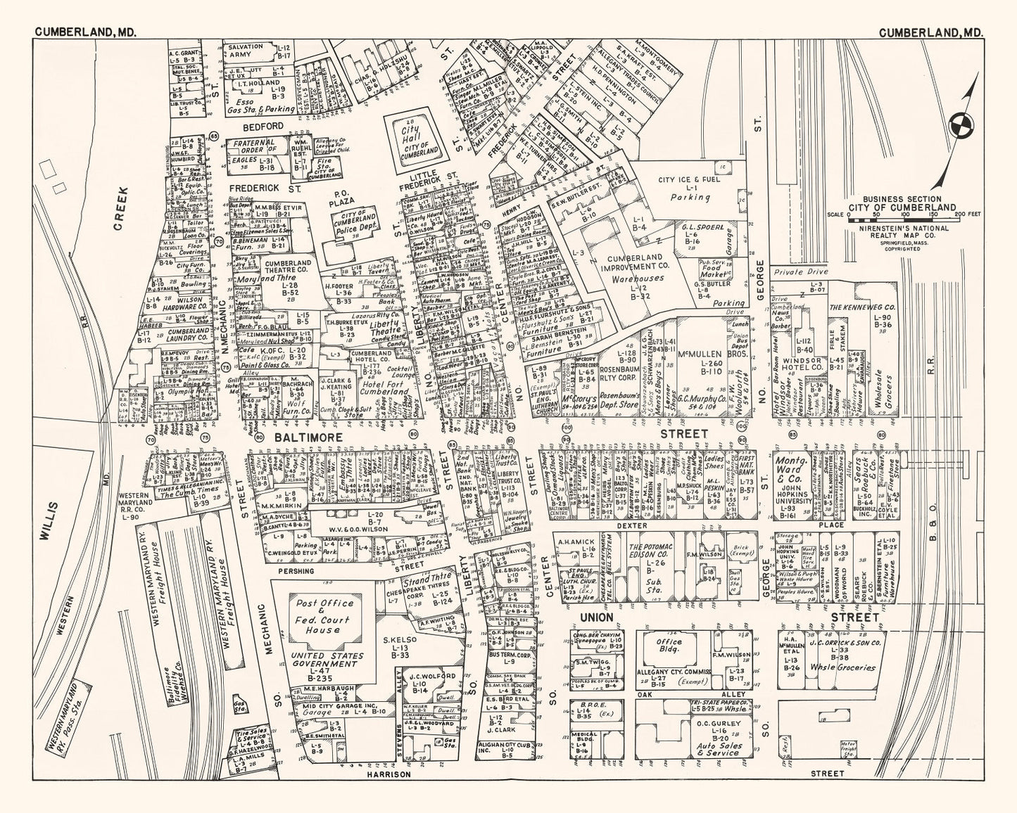 Vintage Map of Cumberland, Maryland, 1947