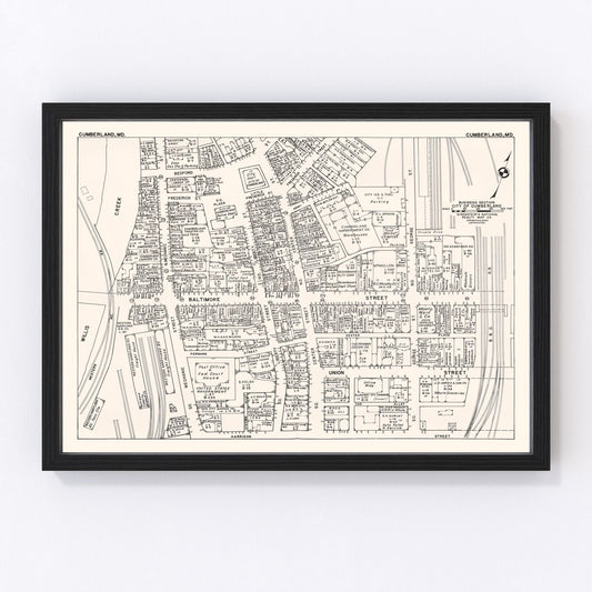 vintage map of Cumberland, Maryland business section, 1947