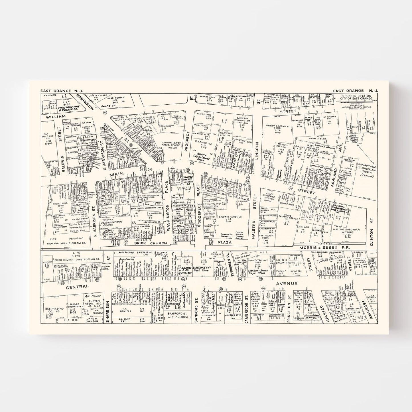 Vintage Map of East Orange, New Jersey Business Section, 1947