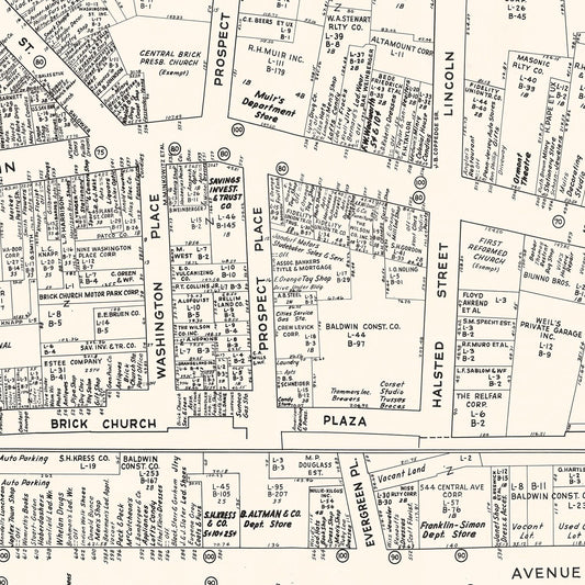 Vintage Map of East Orange, New Jersey Business Section, 1947