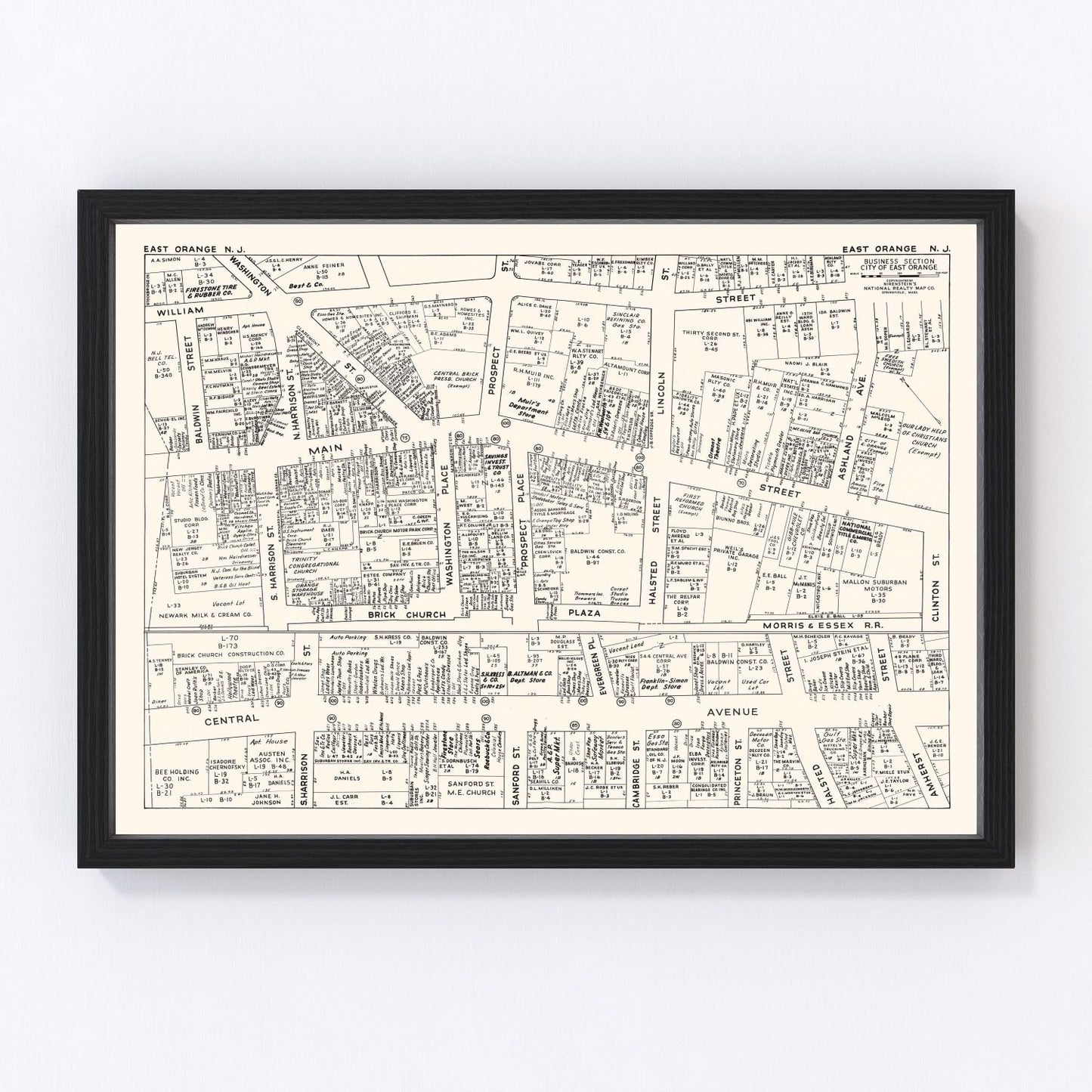 Vintage map of East Orange, New Jersey business section, 1947