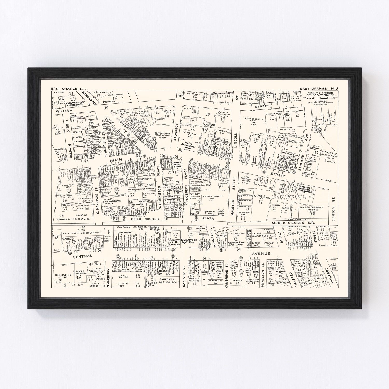 Vintage map of East Orange, New Jersey business section, 1947