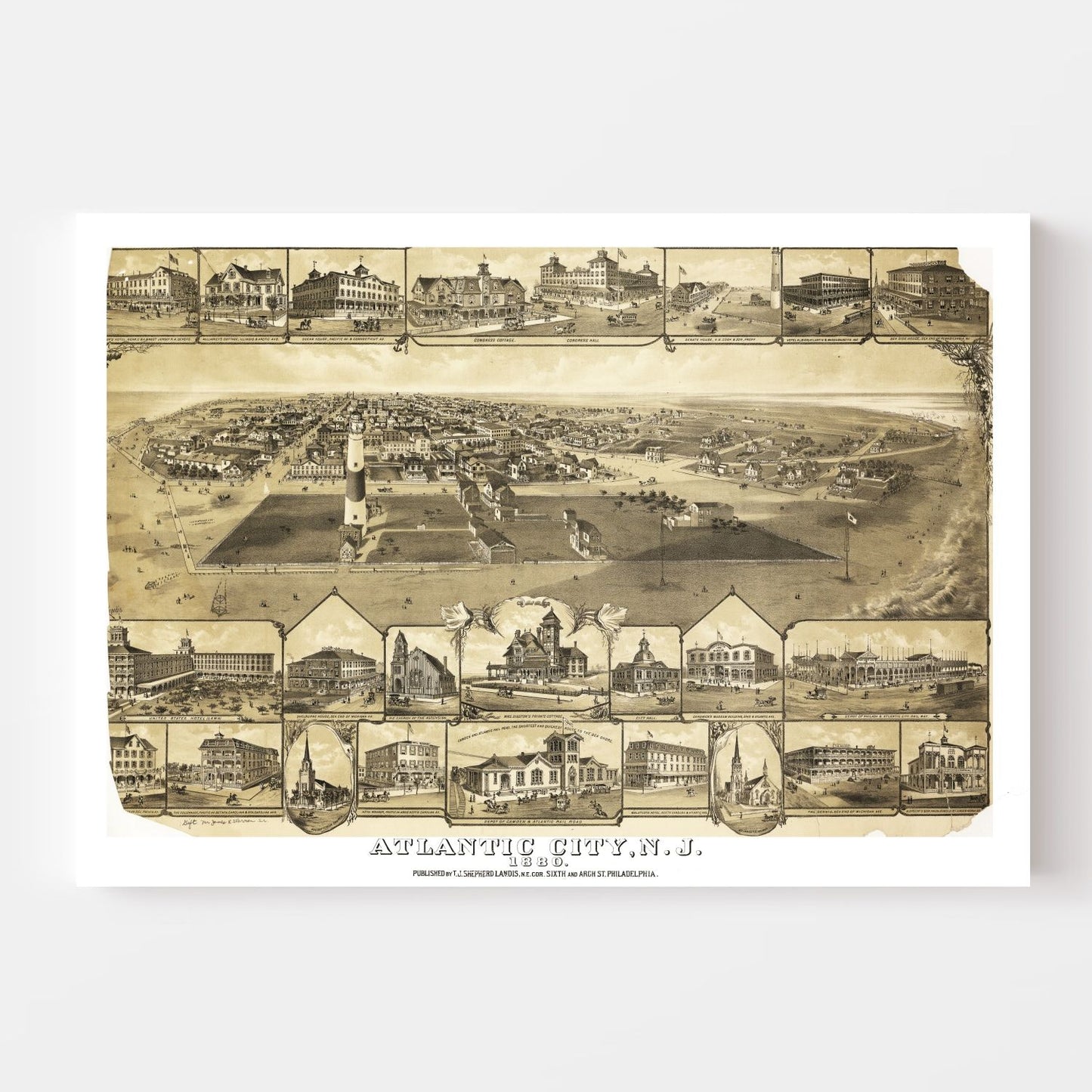 Vintage Map of Atlantic City, New Jersey, 1880
