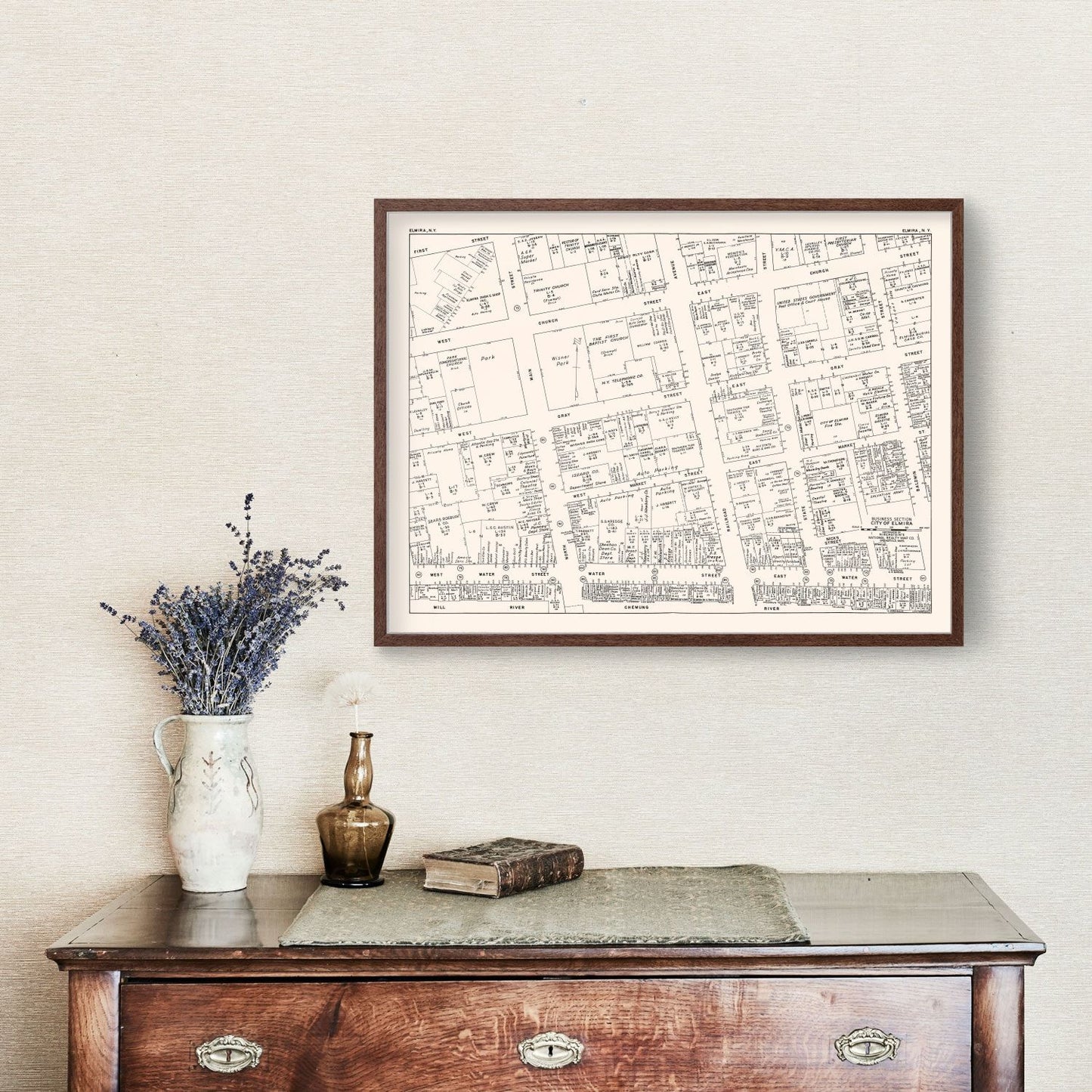 Vintage Map of Elmira, New York Business Section 1947