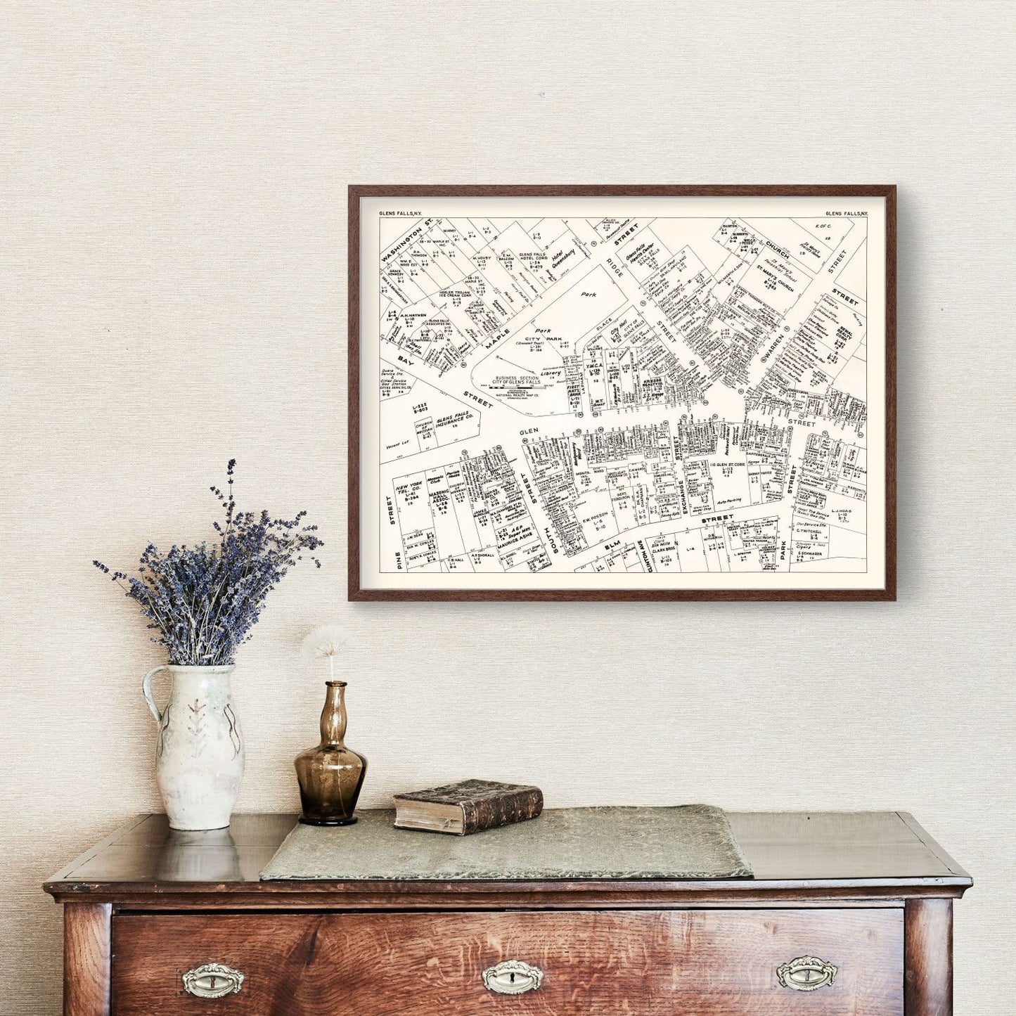 Vintage Map of Glens Falls, New York Business Section, 1947