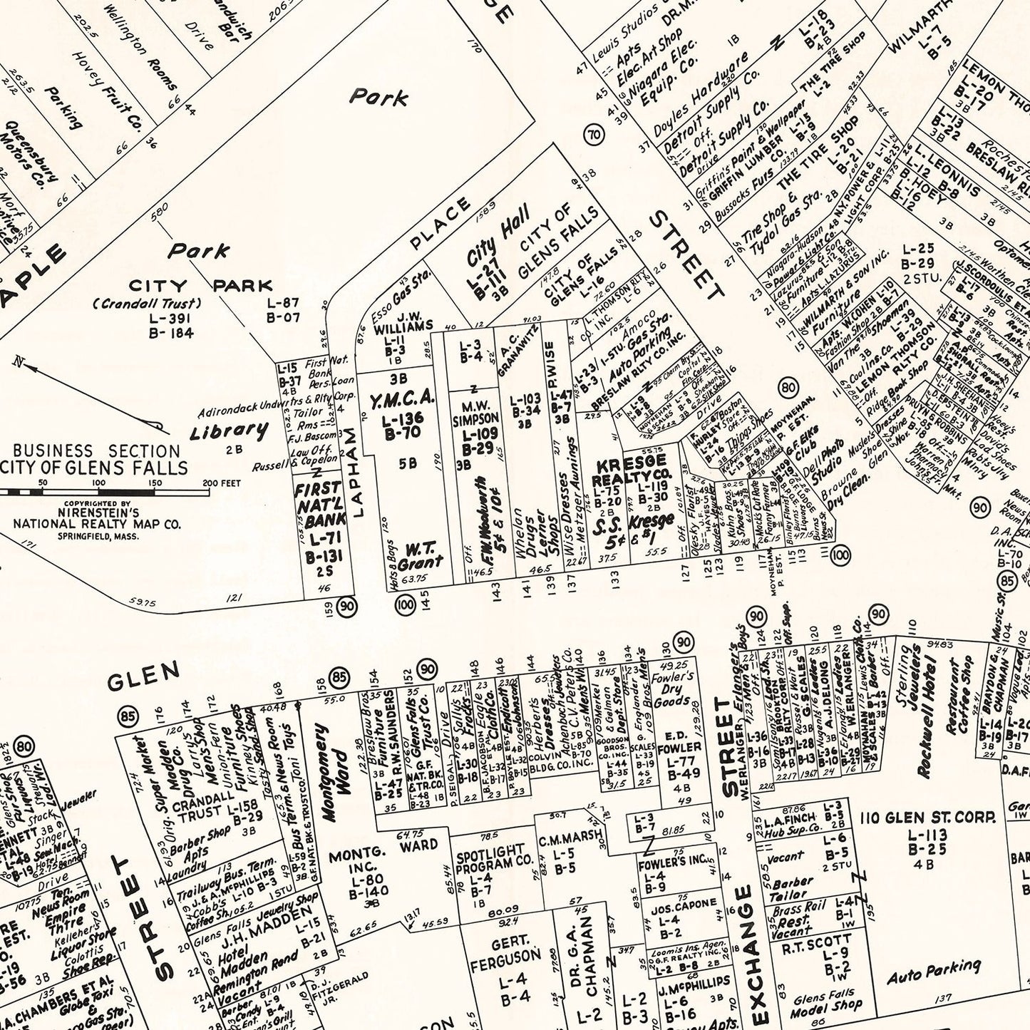 Vintage Map of Glens Falls, New York Business Section, 1947