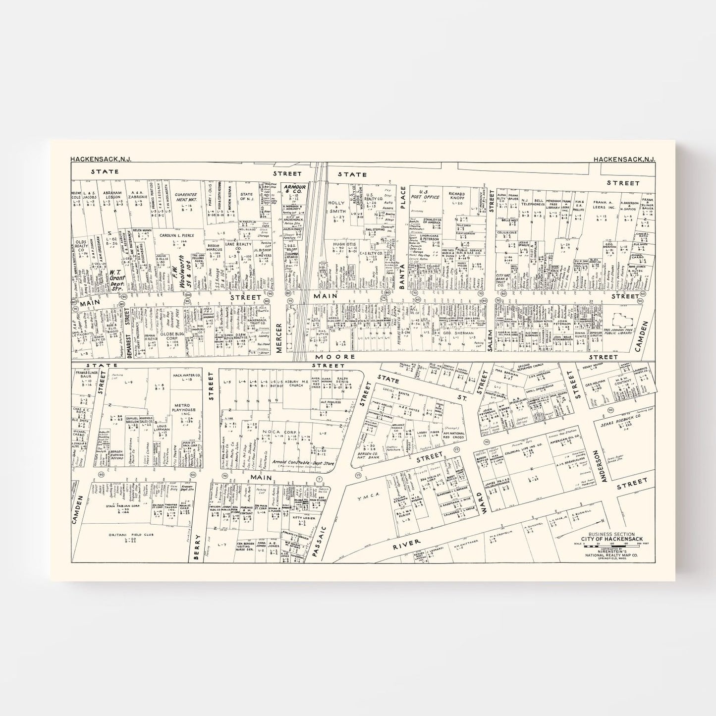 Vintage Map of Hackensack, New Jersey, 1947