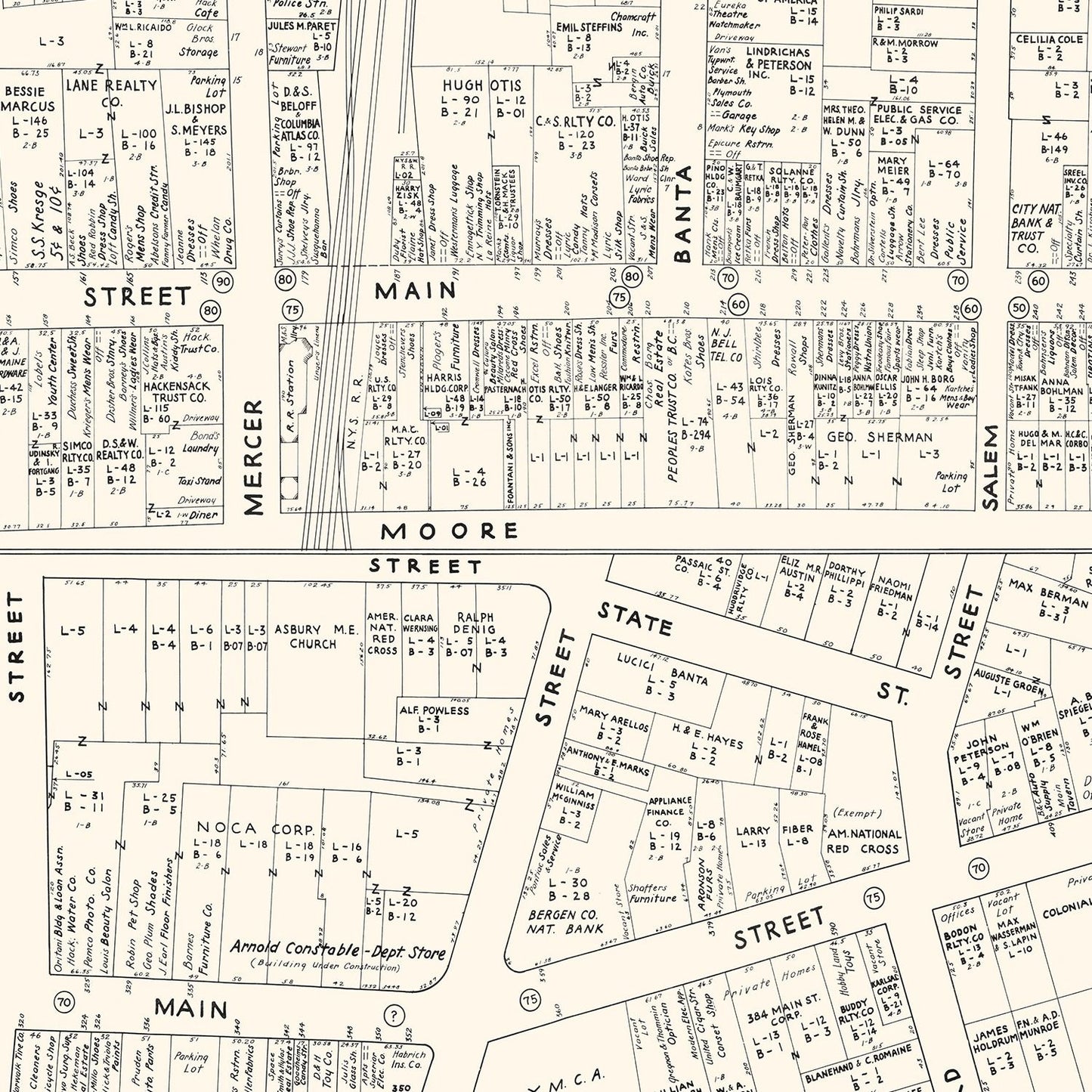Vintage Map of Hackensack, New Jersey, 1947