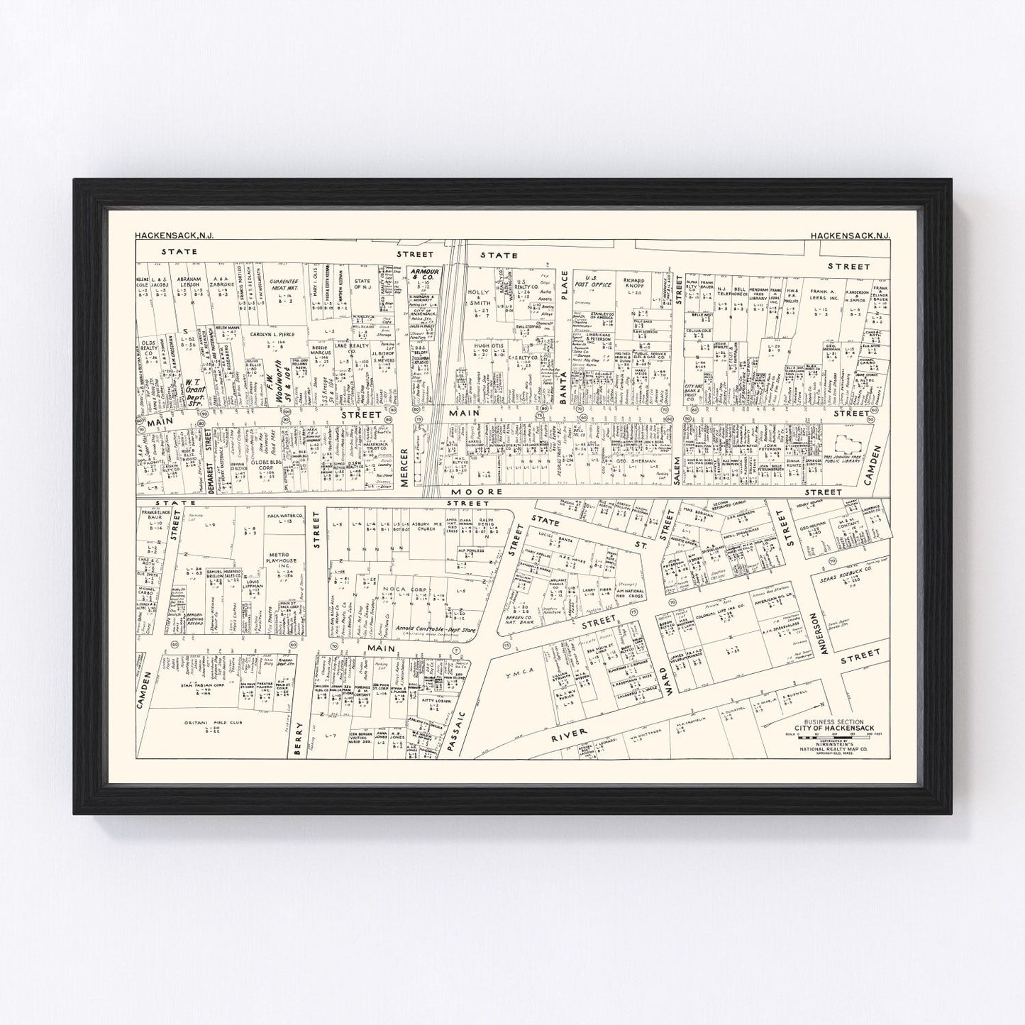 Vintage map of Hackensack, New Jersey, 1947
