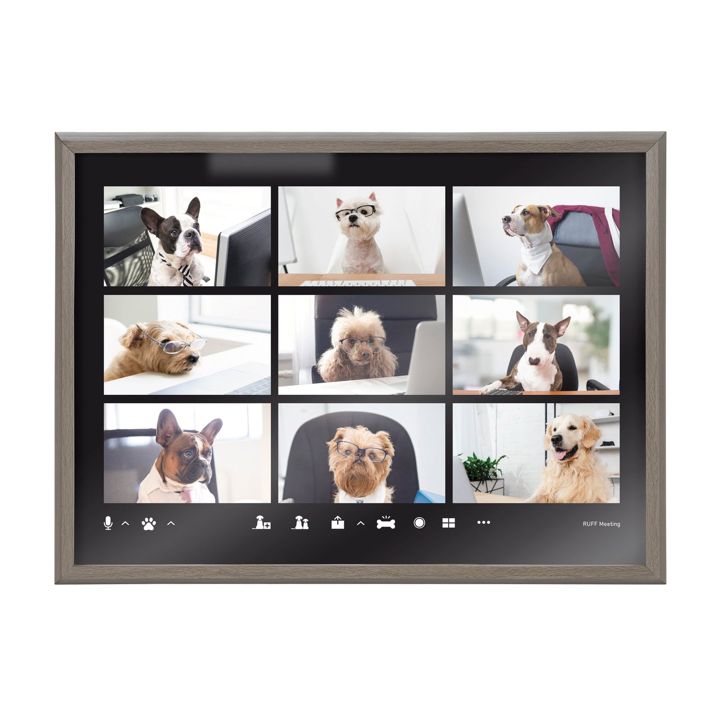 Video Chat Dogs Framed Glass Wall Art