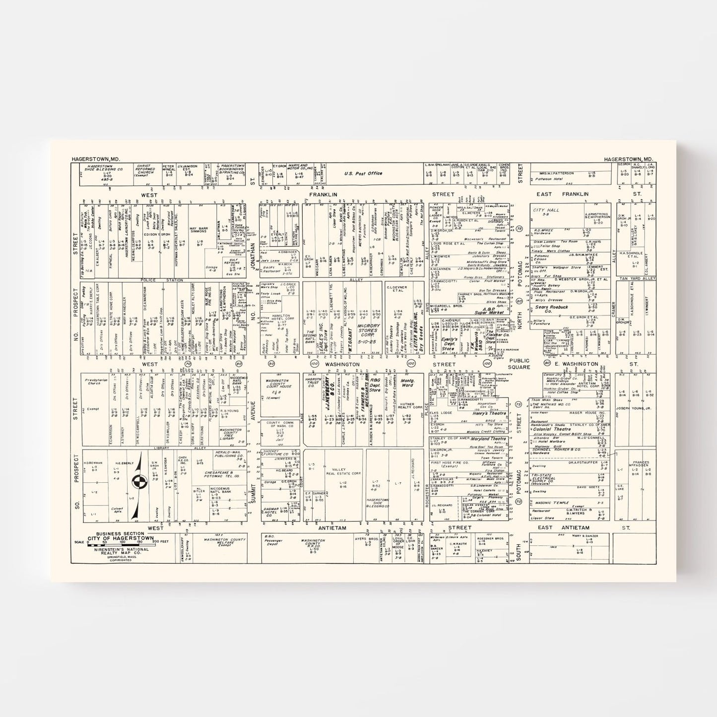 Vintage Map of Hagerstown, Maryland, 1947