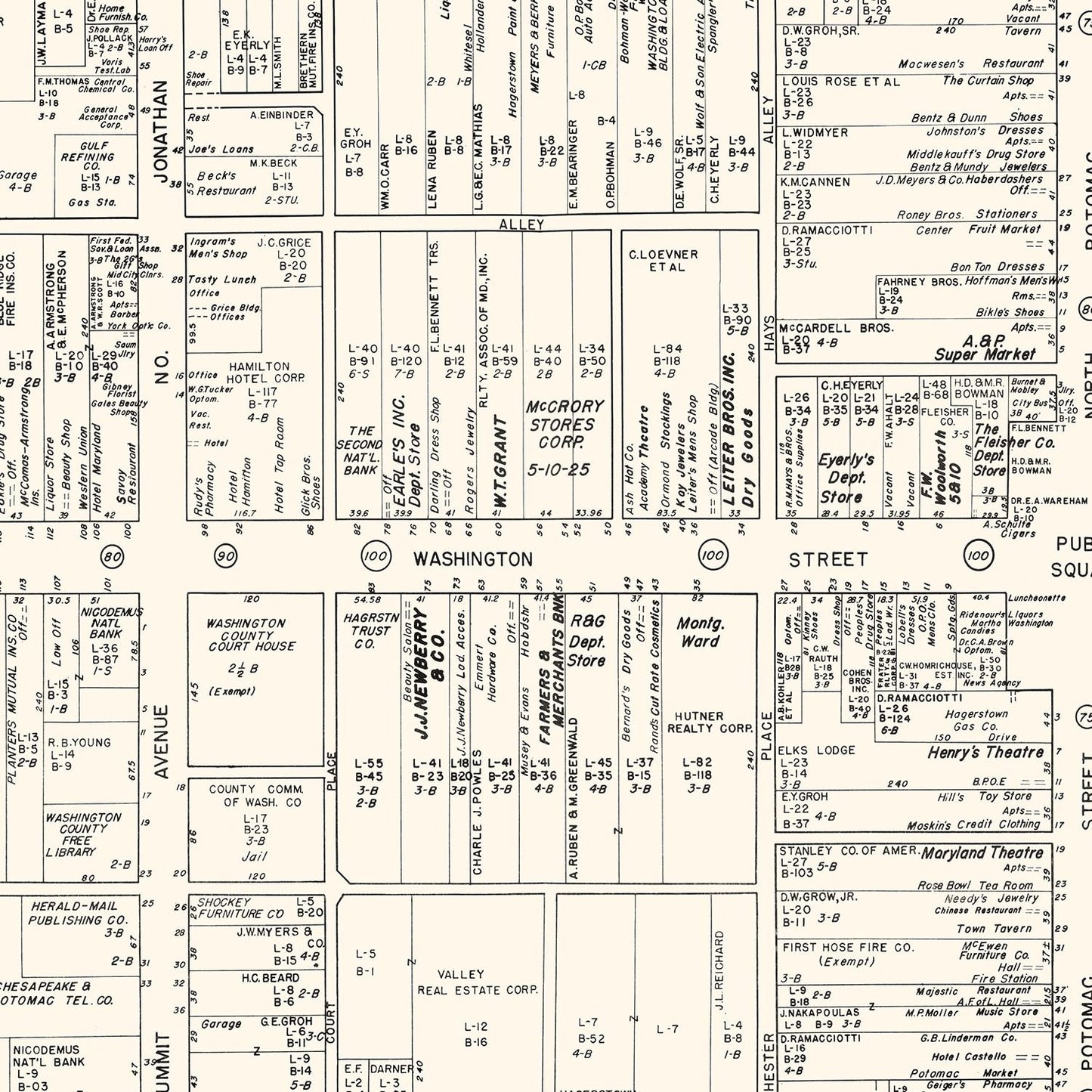 Vintage Map of Hagerstown, Maryland, 1947