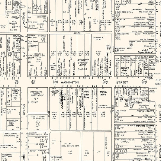 Vintage Map of Hagerstown, Maryland, 1947