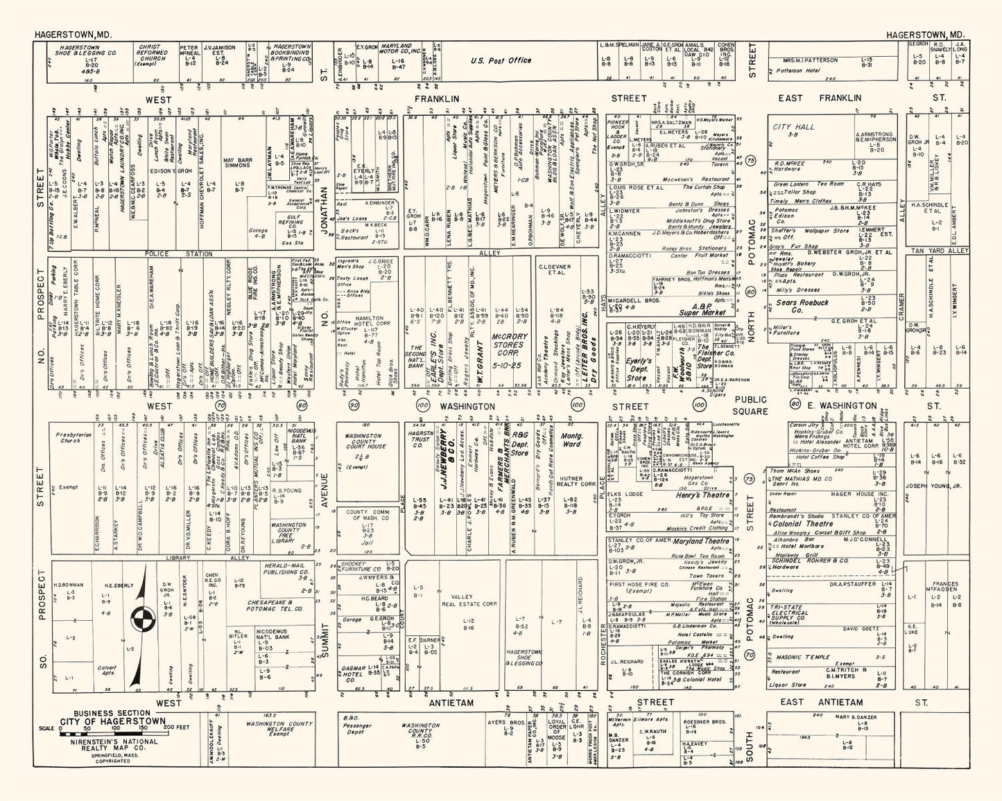 Vintage Map of Hagerstown, Maryland, 1947