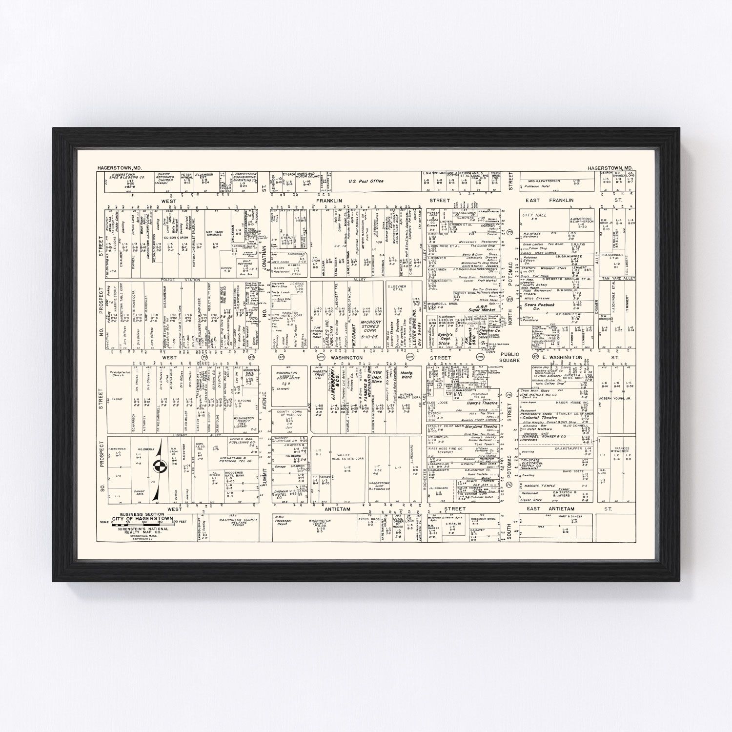 Vintage map of Hagerstown, Maryland, 1947