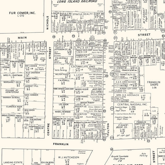 Vintage Map of Hempstead Business Section, New York, 1947