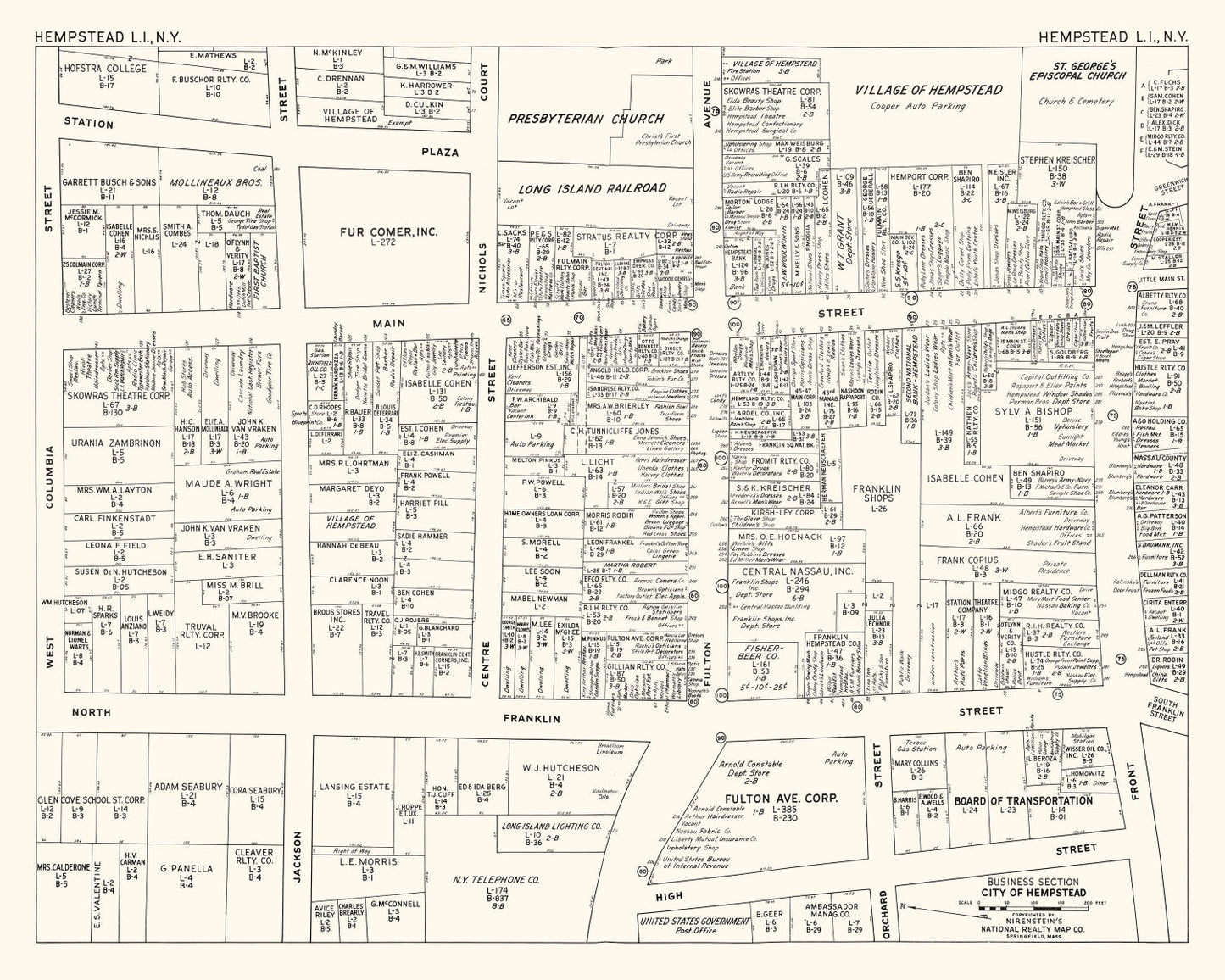 Vintage Map of Hempstead Business Section, New York, 1947