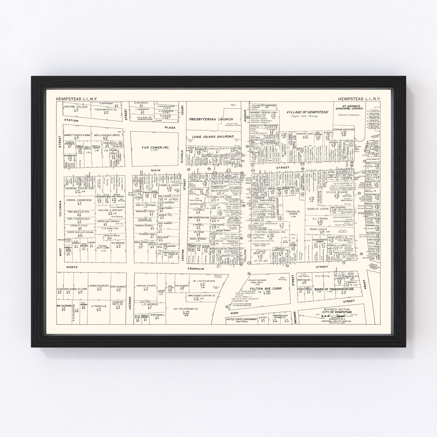 Vintage map of Hempstead business section, New York, 1947