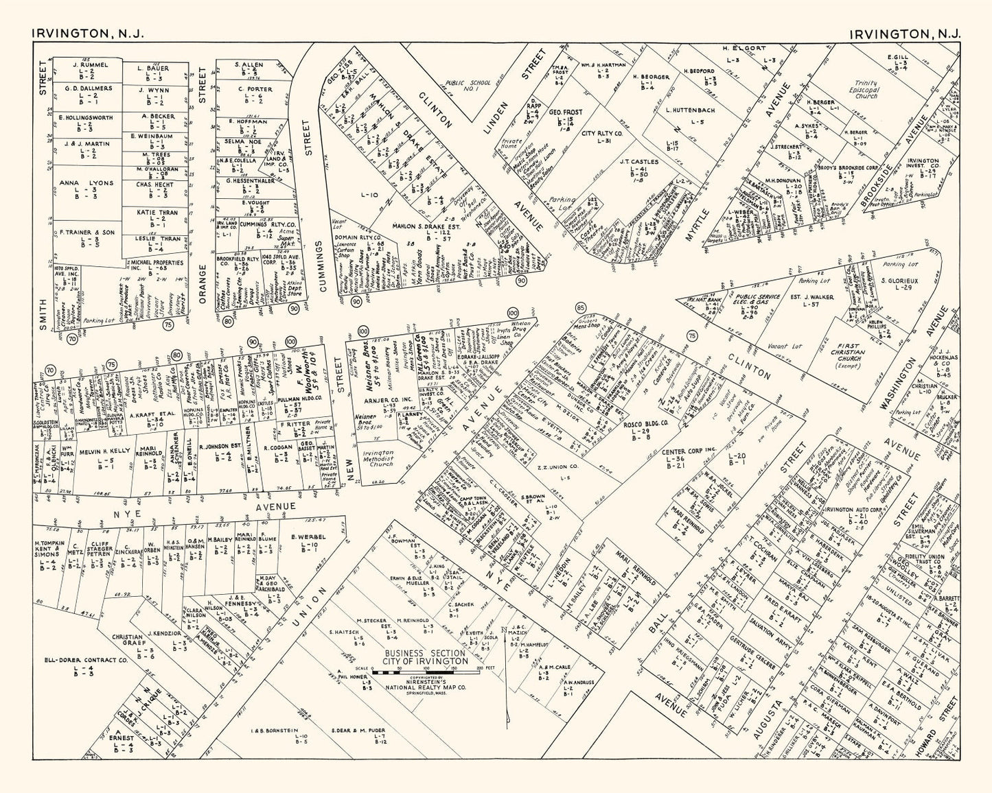 Vintage Map of Irvington, NJ Business Section, 1947