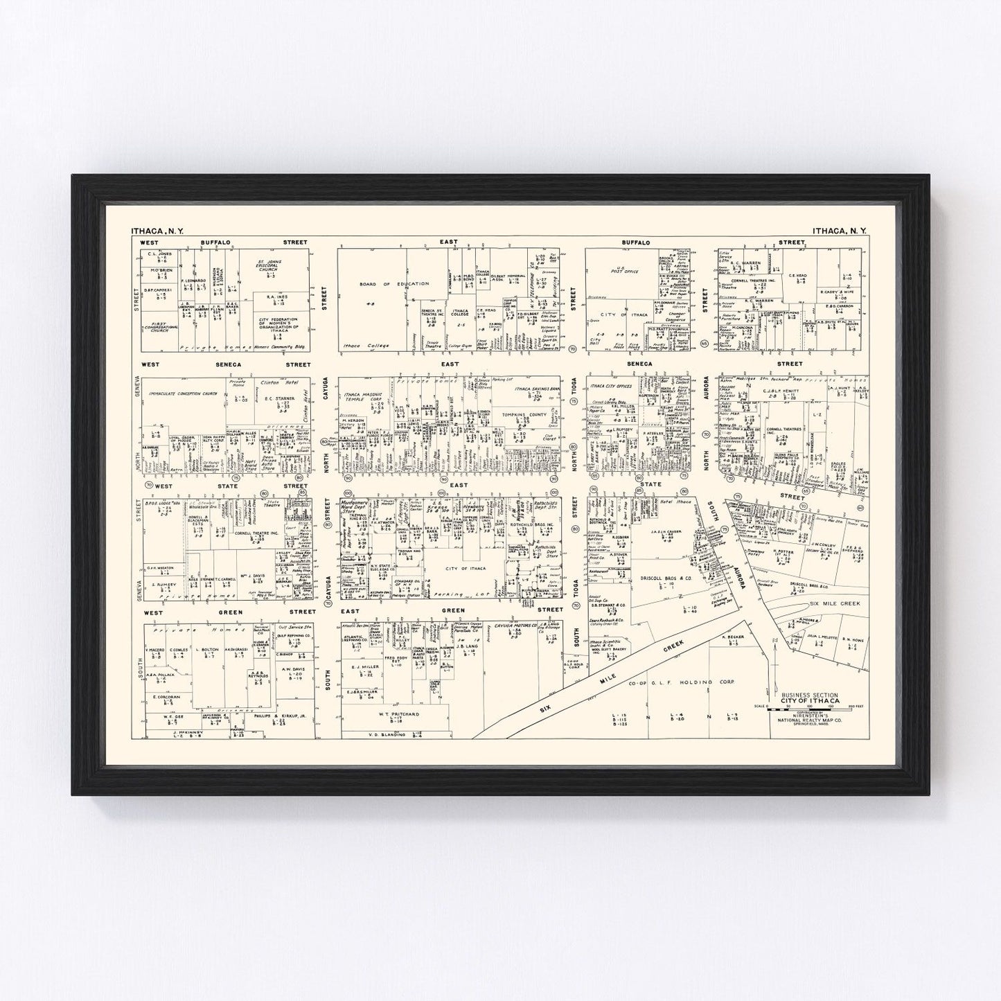 Vintage map of Ithaca, Tompkins County, New York, 1947